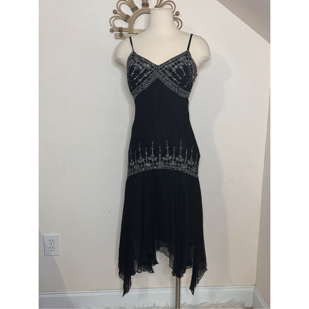 Stenay Y2K Black Silk Beaded Fairy Goth Dress 8P